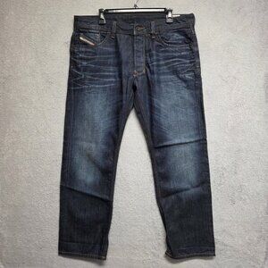 Diesel Jeans Mens 36x30 Blue Larkee Regular Straight Leg Denim 0073N Whiskered